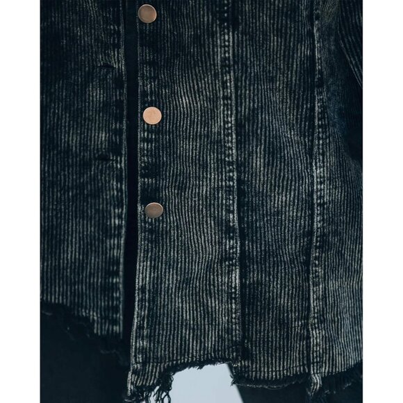 Womens Black Oversized Corduroy Shirt Jacket Casual Button Down Retro - Picture 4 of 4